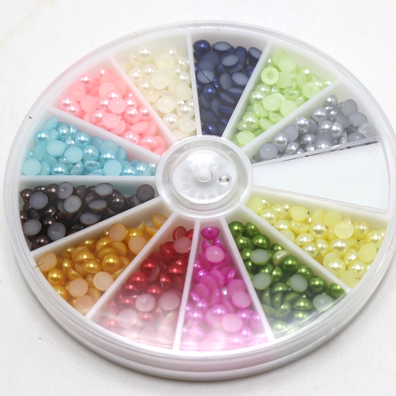 600 Mixed Colour Half Pearl Round Bead 4mm Flat Back Gem with Wheel 12 Colour