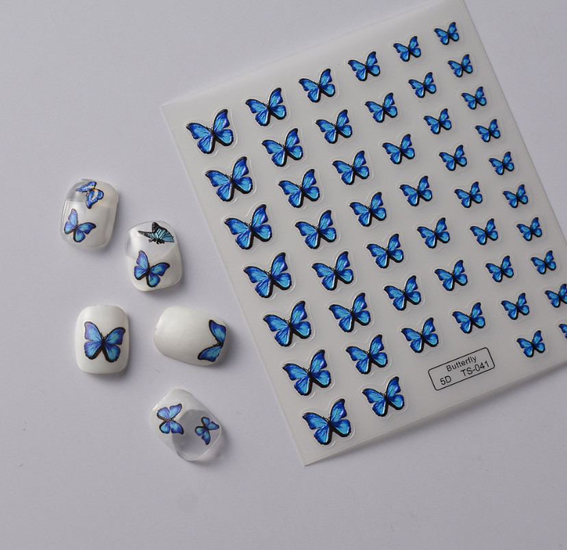 5D Animal Blue Butterfly Nail Art Stickers Self Adhesive Decals Slider TS41 NH23