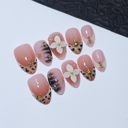 10Pcs Handmade Short Almond Press On Nails | Easy Apply & Remove, XS UO16