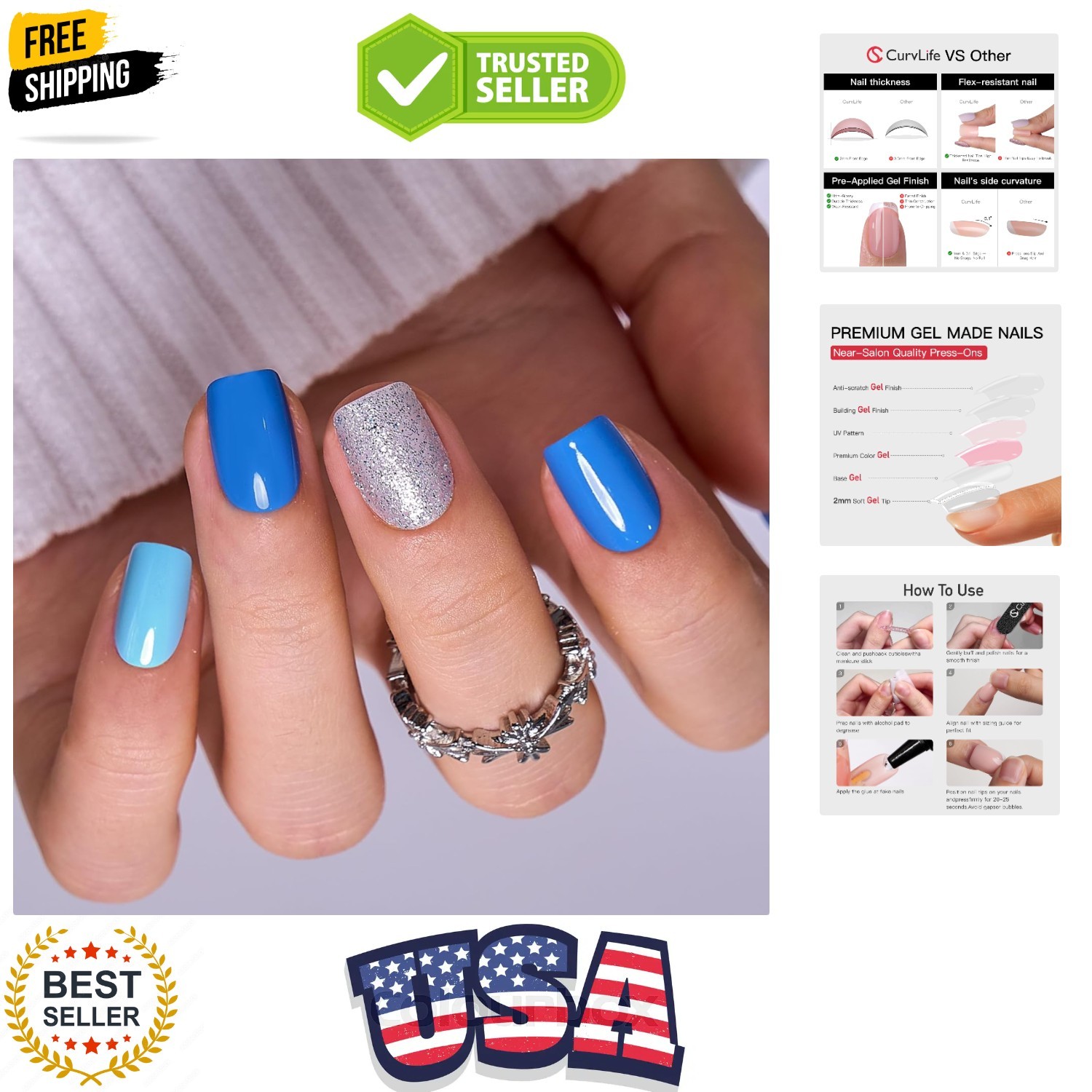 Soft Gel Press on Nails 30pcs Fake Nails with Design Full Cover False Nails f…