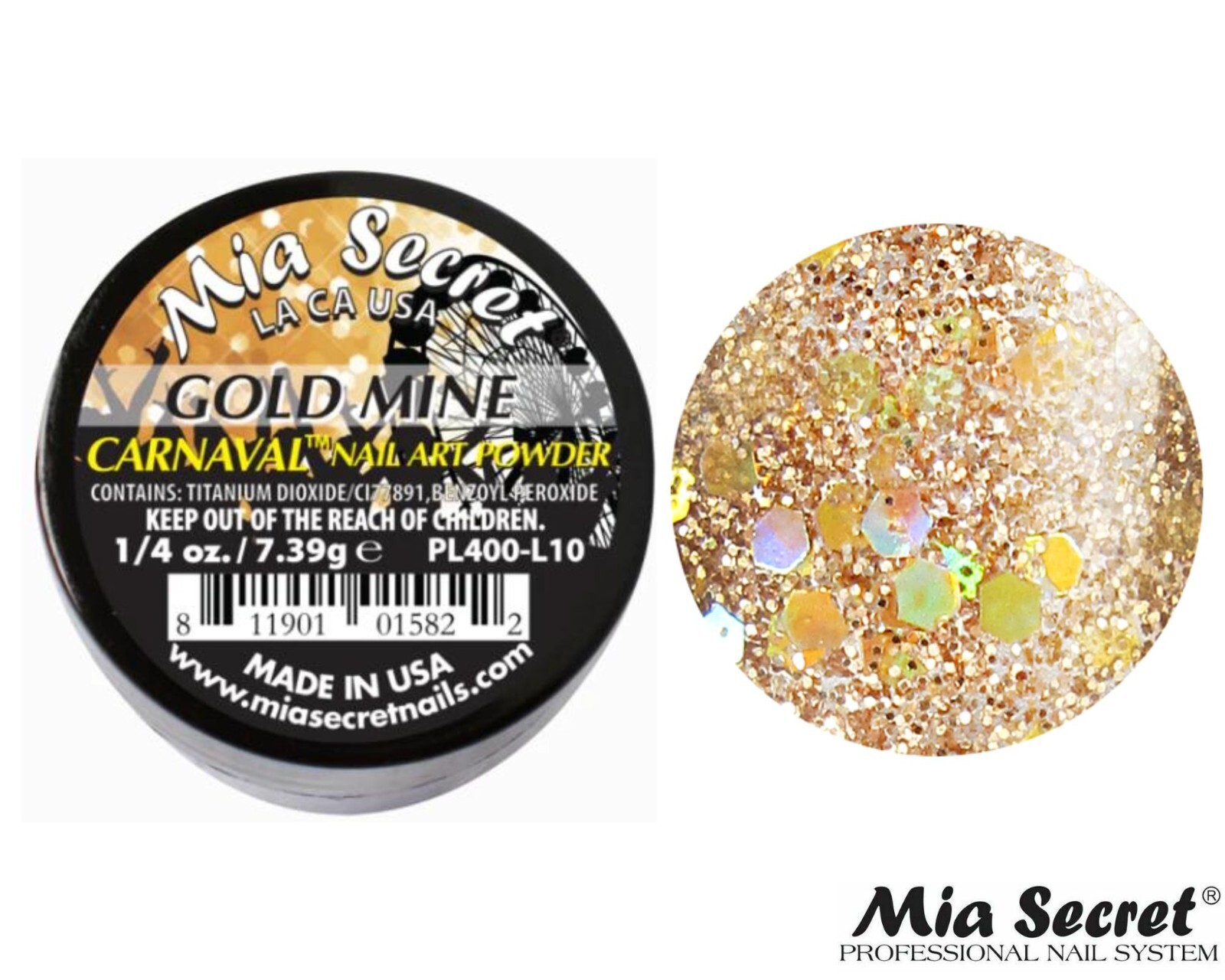 Mia Secret Nail Art Powder Carnaval Collection (GOLD MINE) 1/4oz
