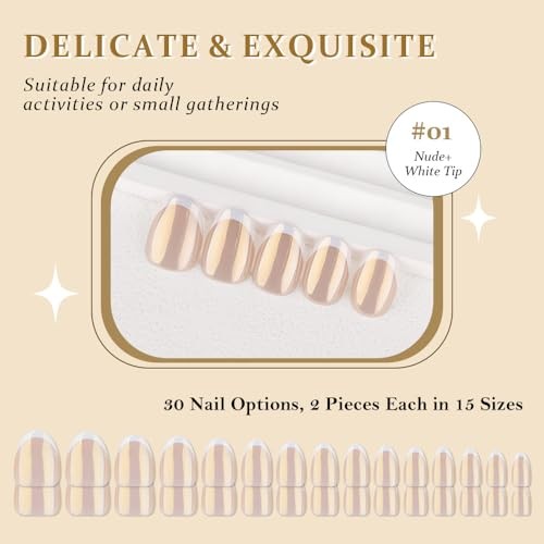 Chrome French Tip Press On 30 Ounce (Pack of 1) 30Pcs-Short Oval-White Tips