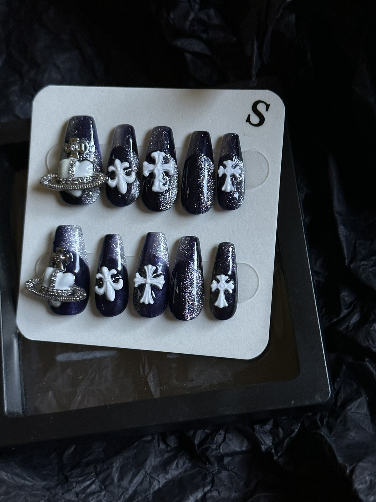 CUSTOM Handmade press on Gel nails long coffin Fake Nails Set Size:S