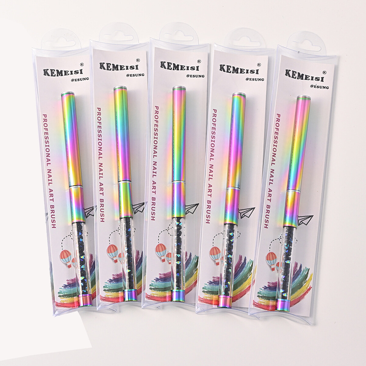 Acrylic Nail Brush 100% Kolinsky With Cap Rainbow Crystal Handle Size 6-14#