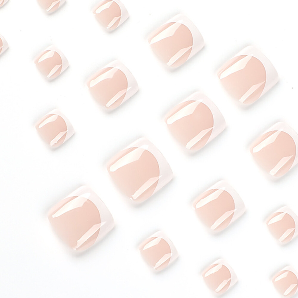 24x False Toenails French Manicure Fake Press On Full Cover Toe Nail With 1 Glue