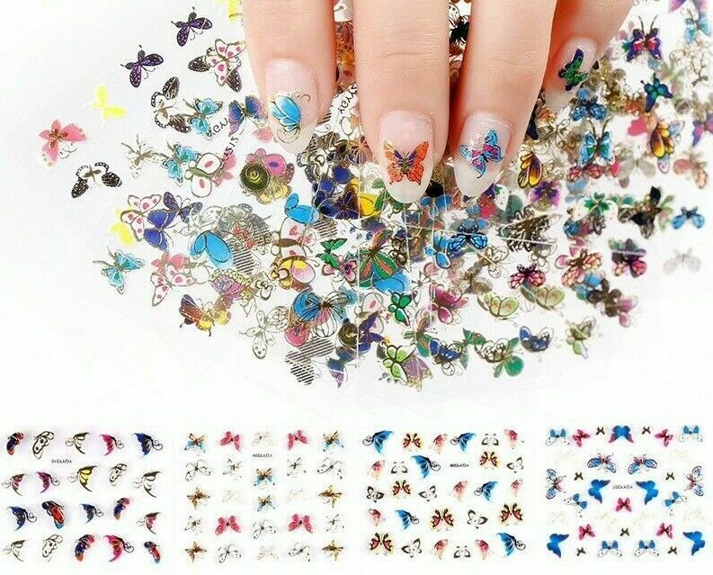 12 Sheets (random) 3d butterfly nail sticker Gold Decals Manicure ship from us