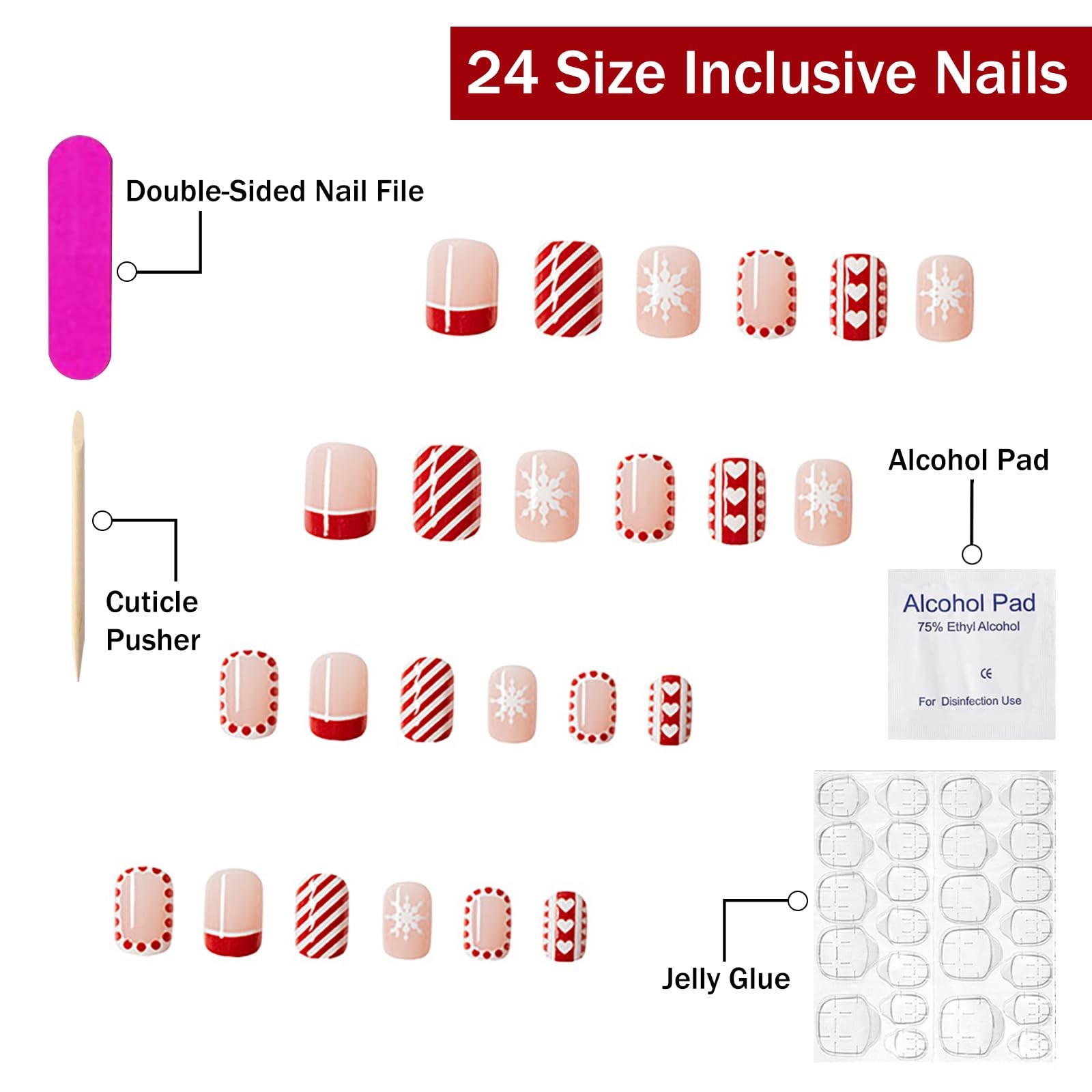 Christmas Fake Nails Short Square French Tip Winter Press on Nails Red White …