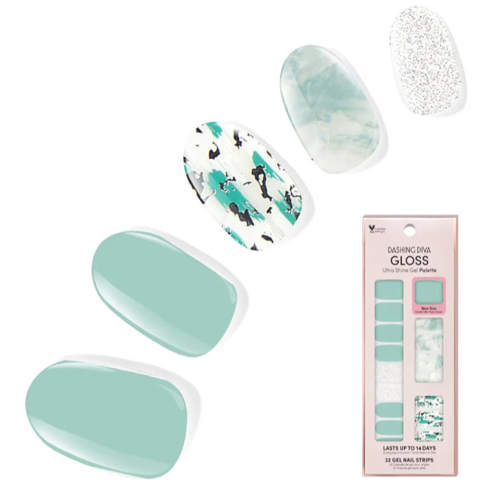 Dashing Diva DESERT QUARTZ, Light Green Gloss,Silver,Tie Dye,Glitter Nail Strips