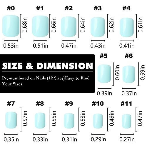 240pc Glossy Nails – Square Round – Mint Blue – Square Press on Nails