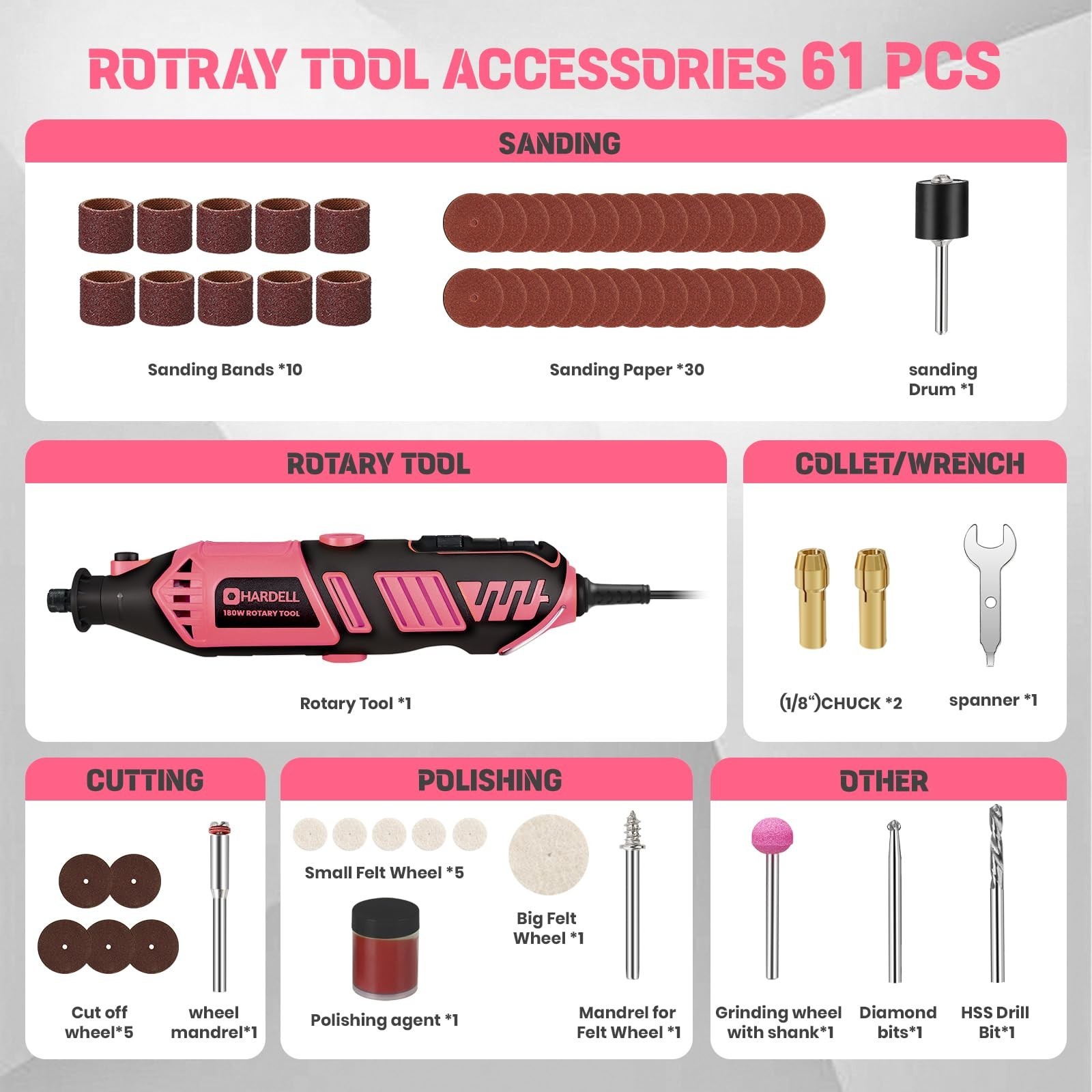 HARDELL Rotary Tool Kit – 180W Corded Power Rotary Tool 6 Variable … Fast Ship