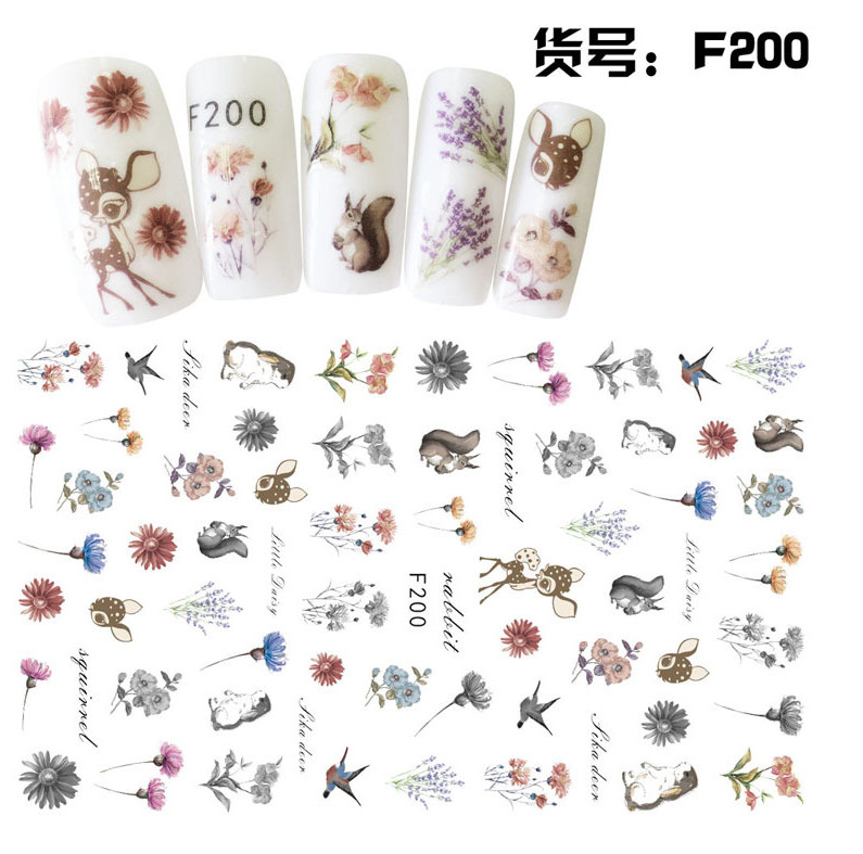 Nail Art Stickers Decal Animal Owl Birds Deer Cat Kitten Flower Rabbit NS51