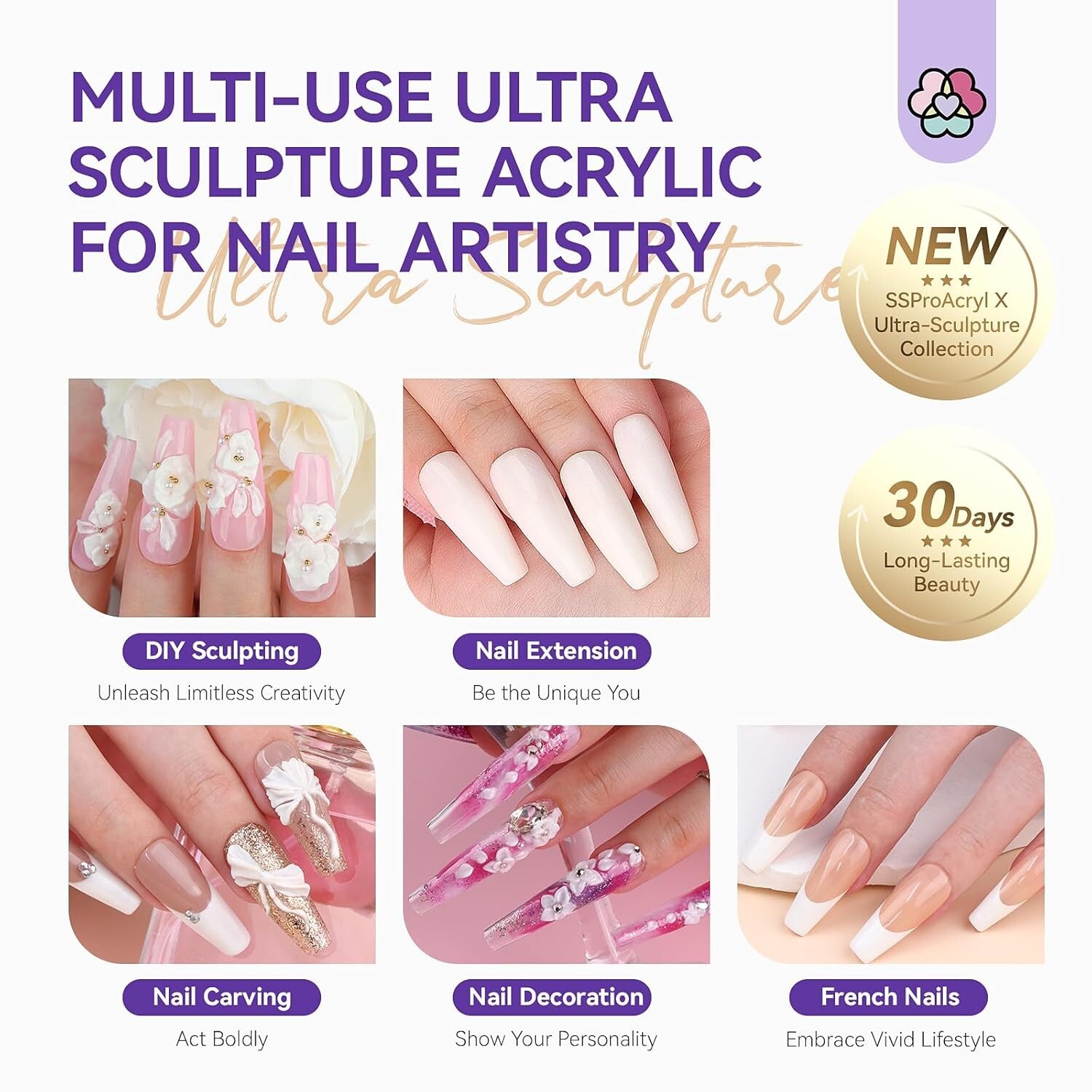 Acrylic Nail Kit: Clear Pink White Acrylic Powder and Professional Liquid Set fo