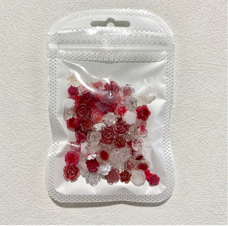 Red White Nail Art Charms Mixing Collection Rose Heart Bow Flower Decor 60Pcs