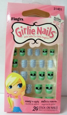 Girlie Nails Halloween 24 stick on Nails 1 box (Blue/Green Mummy/Zoombie)