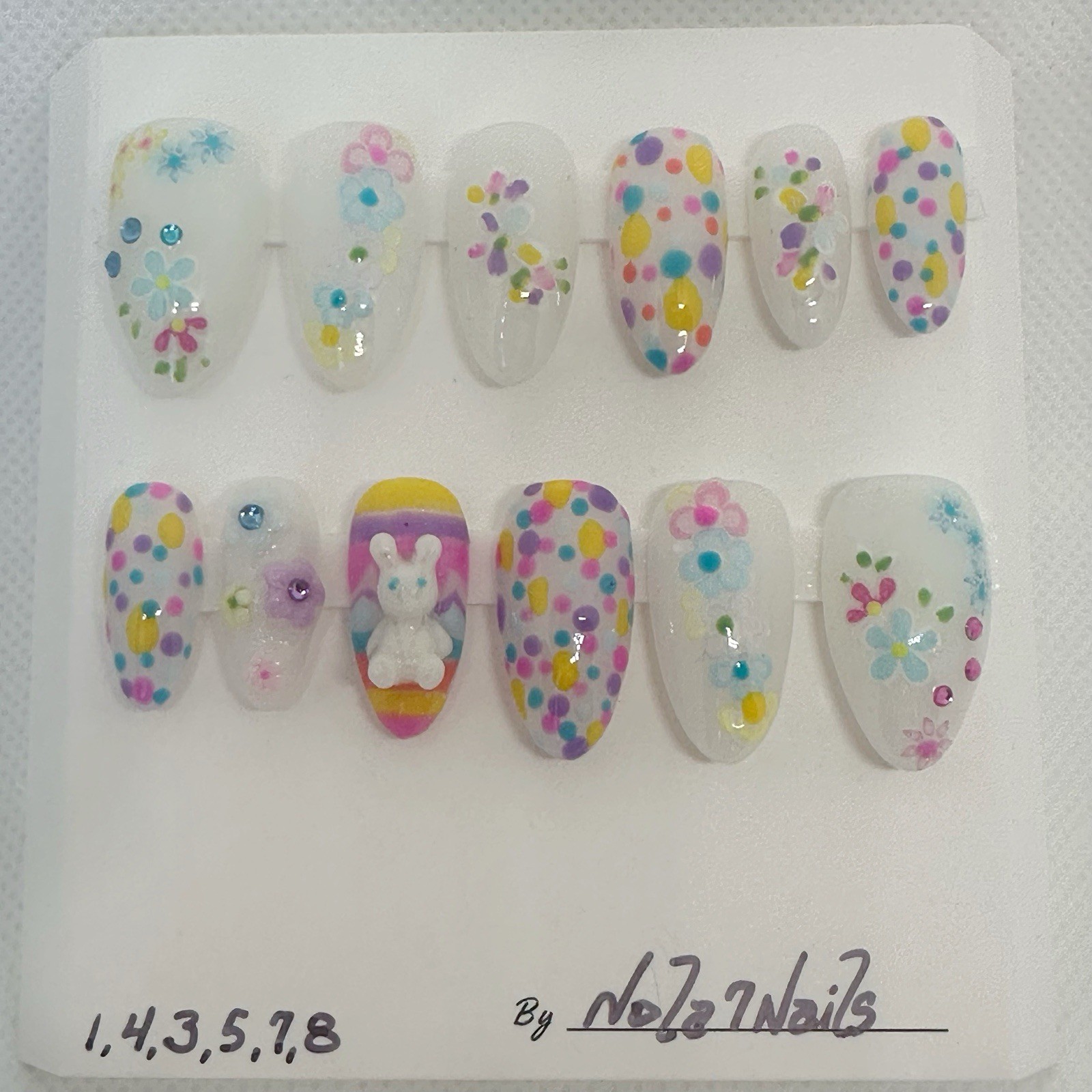 Handmade Press On Nails Medium Length 12pc Set Almond Shape EASTER Bunny