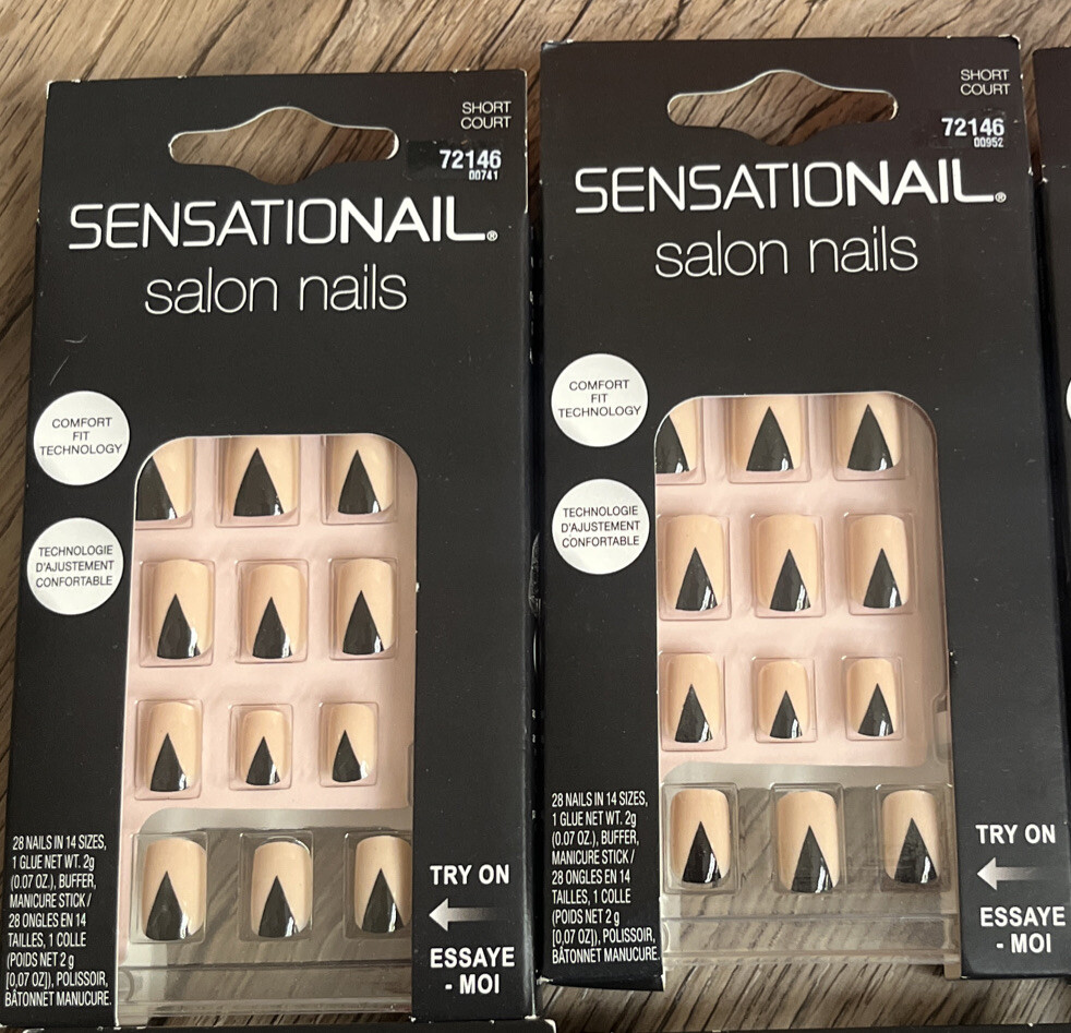 6 Pack Sensationail Salon Nails 28 Nails In 14 Sizes Short Court #72146
