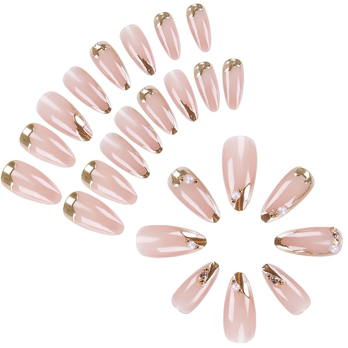 24 Pcs Gold French Tip Press on Nails 0.13 Fl Oz (Pack of 24), Multicolour