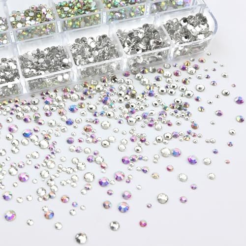 Transparent AB Nail Art Rhinestones Flatback Nail Charms Mixed Size 05-Colorful