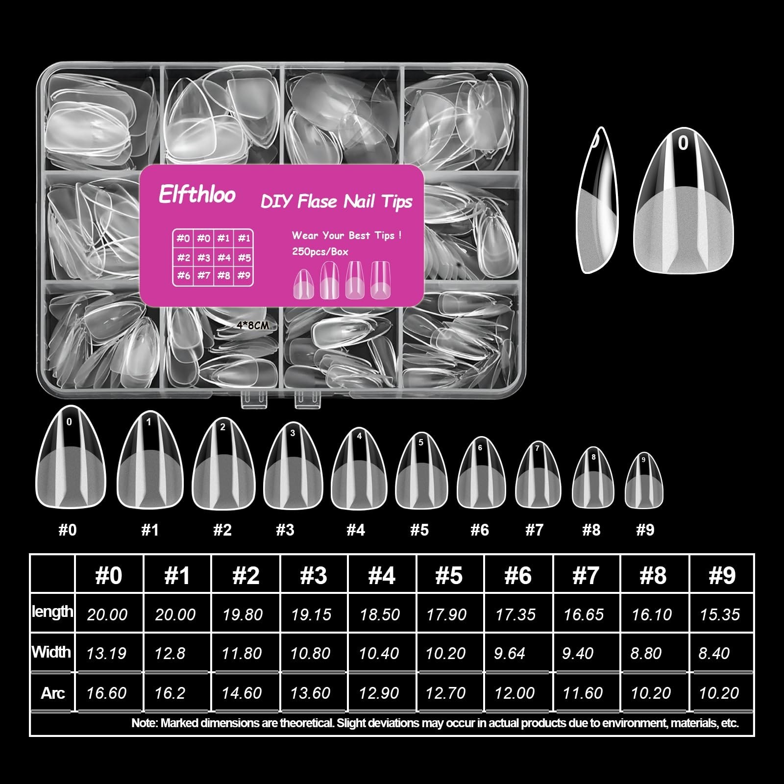 1000PCS Clear Acrylic Nail Tips – 4 Shapes, 10 Sizes, Half Matte Full Cover for