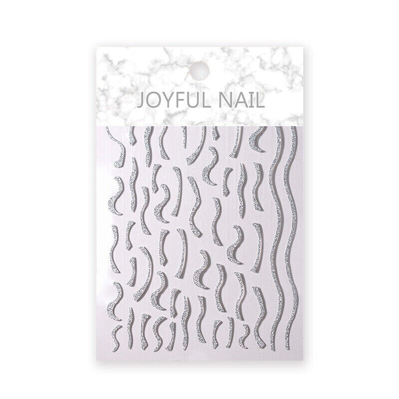 3D French Line Shiny Silver Nail Tip Decals Glitter Diamond Manicure Beauty NS13