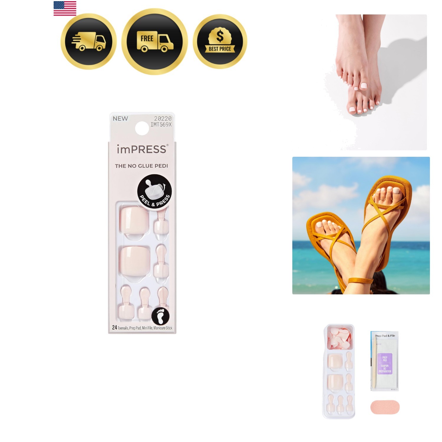No Glue Mani Press On Nails, Color, ‘Mermaid es’, Pink, Short Size, Squoval S…