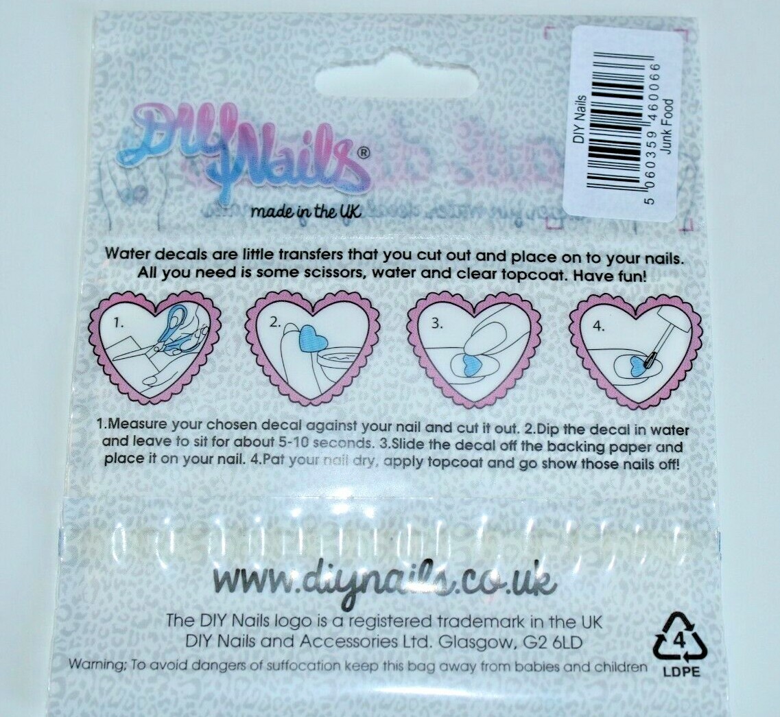 NEW Authentic DIY NAILS Junk Food Water Nail Decals ~ MADE IN THE UK