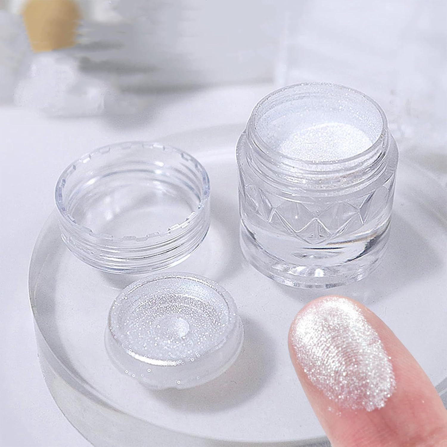 2Pcs White Chrome Nail Powder Moonlight Pearl Powder for Nails, Magic Clear Pear