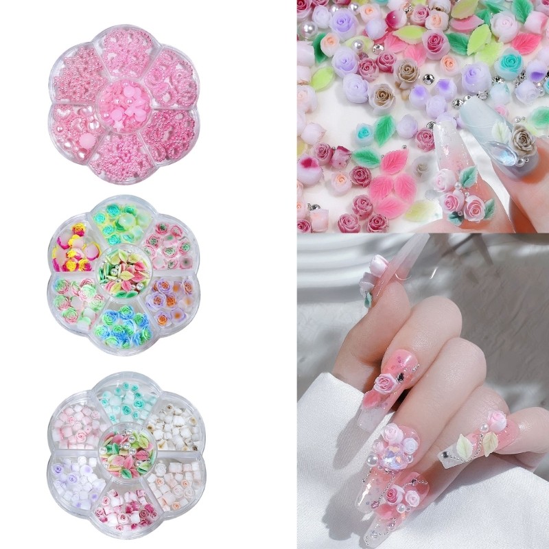3D Flower Nails Art Charms Rose Flower Nail Charms Leaf Nail Charms for Women