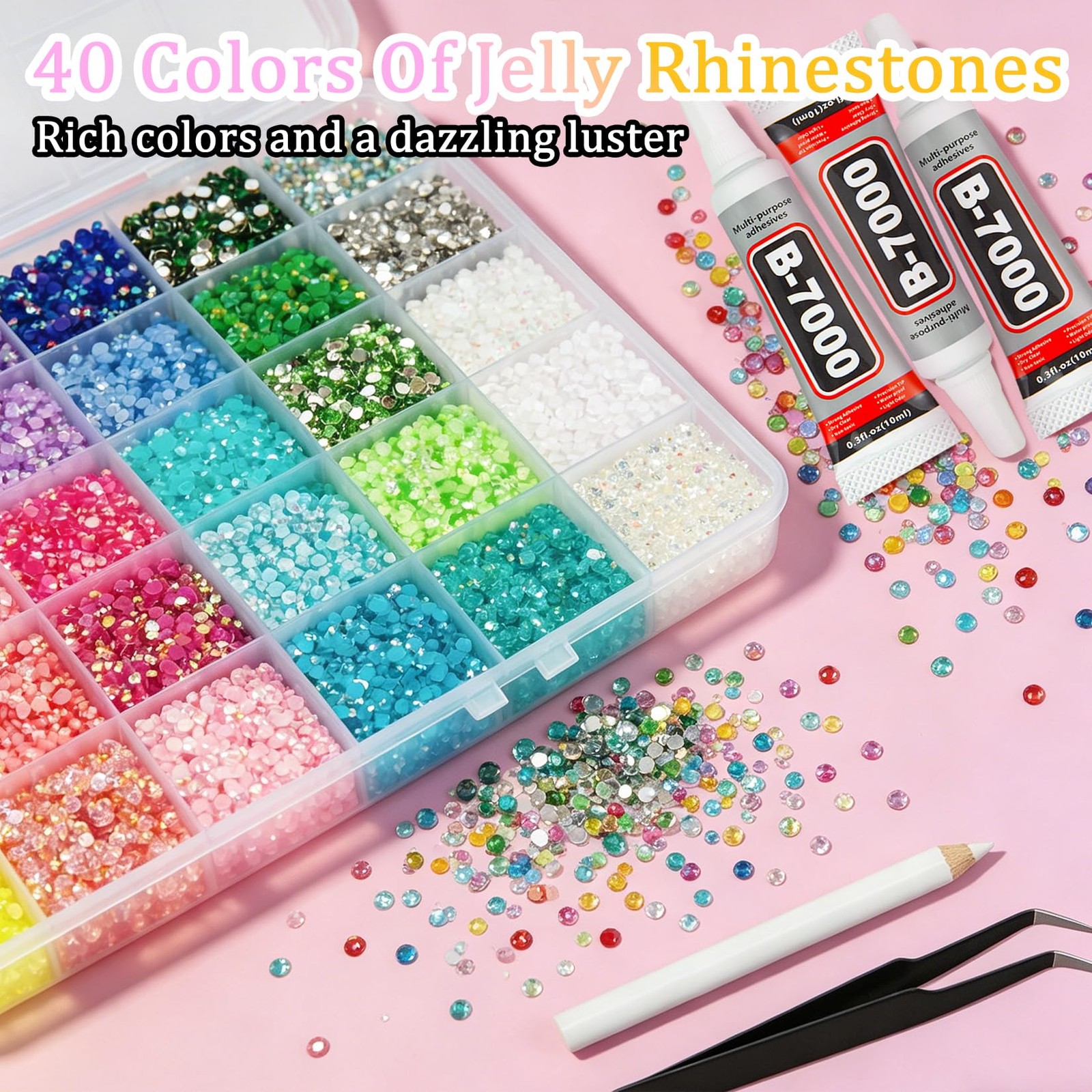 87600Pcs Resin Jelly Rhinestones for Bedazzling, 40 Colors 3mm Multicolor Fla…