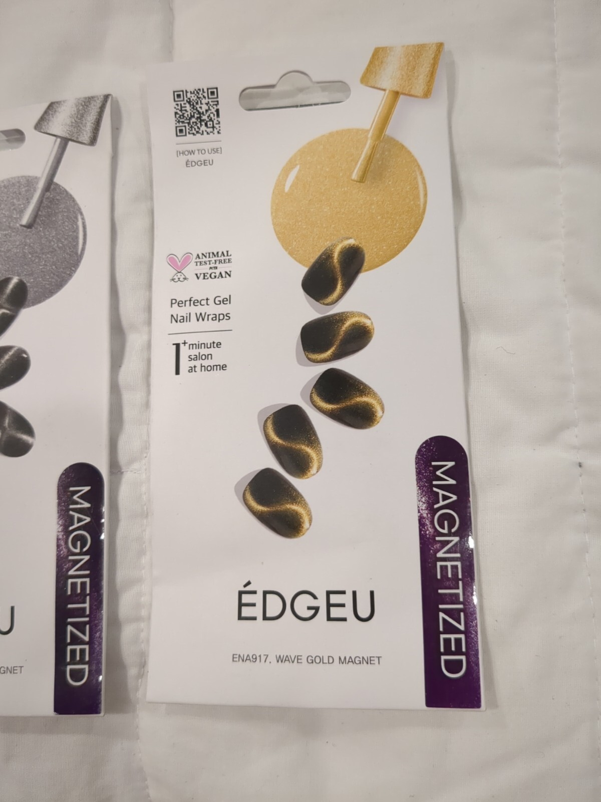 Edgeu Perfect Gel Nail Wraps, Wave Gold & Silver Magnet, 19 Piece Sets- New