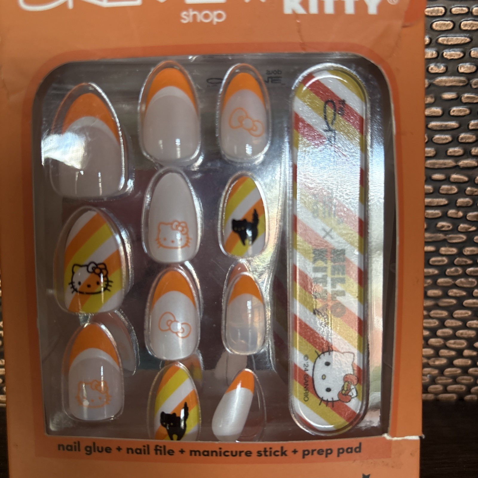 The Crème Shop Hello Kitty Press On Nails “Halloween Candy Corn”~So Cute🎃