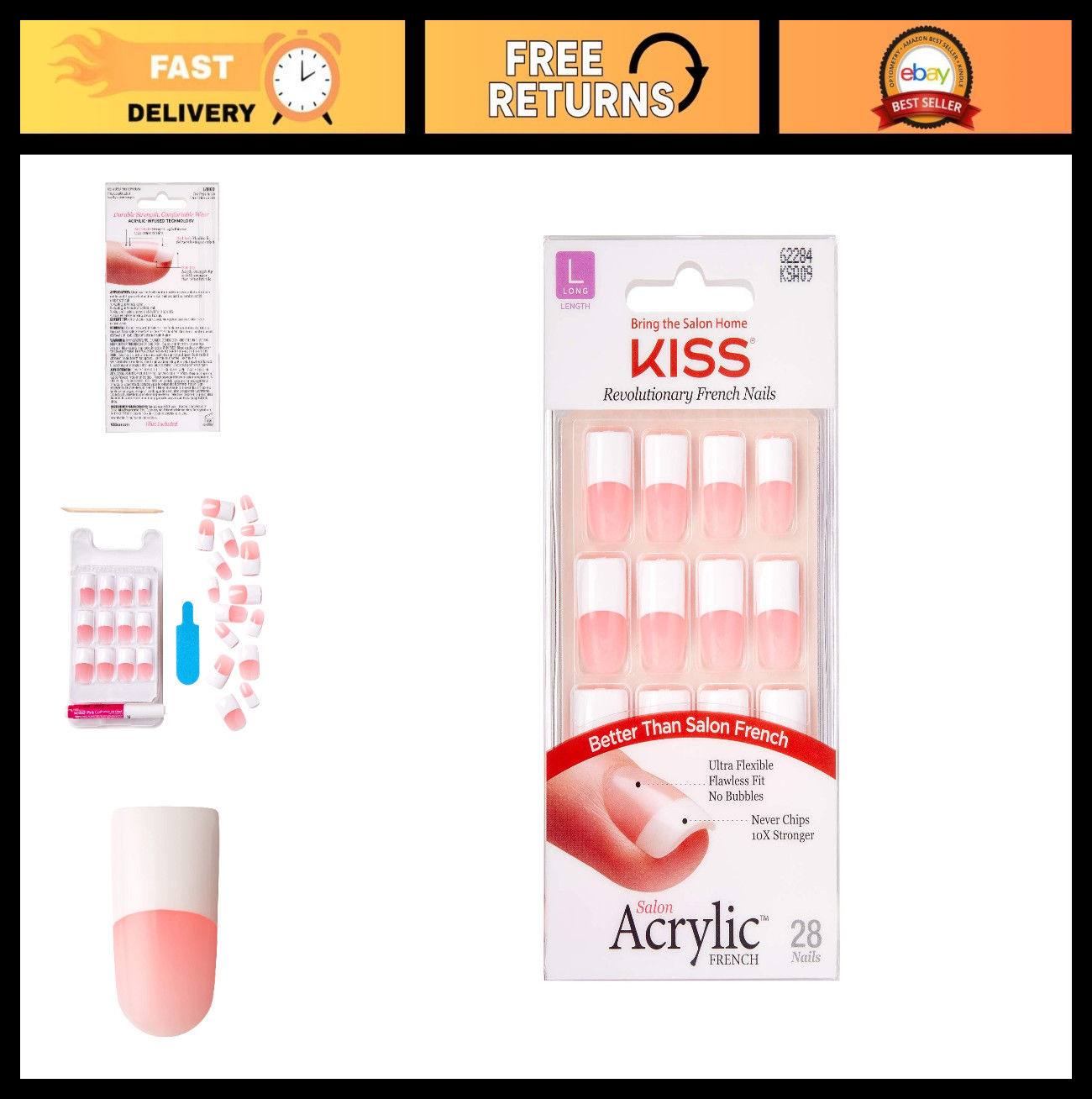 Acrylic French Nail Kit – Long Length, 2 Pack, Easy Application, Salon Quality