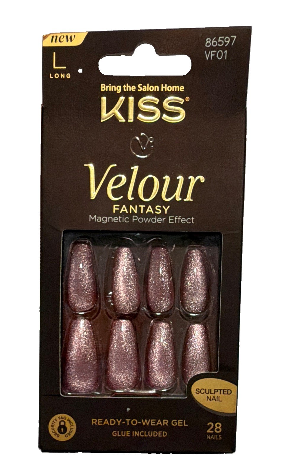 Kiss Velour Fantasy Long Length Pink Coffin Shape Nails Magnetic Powder Effect