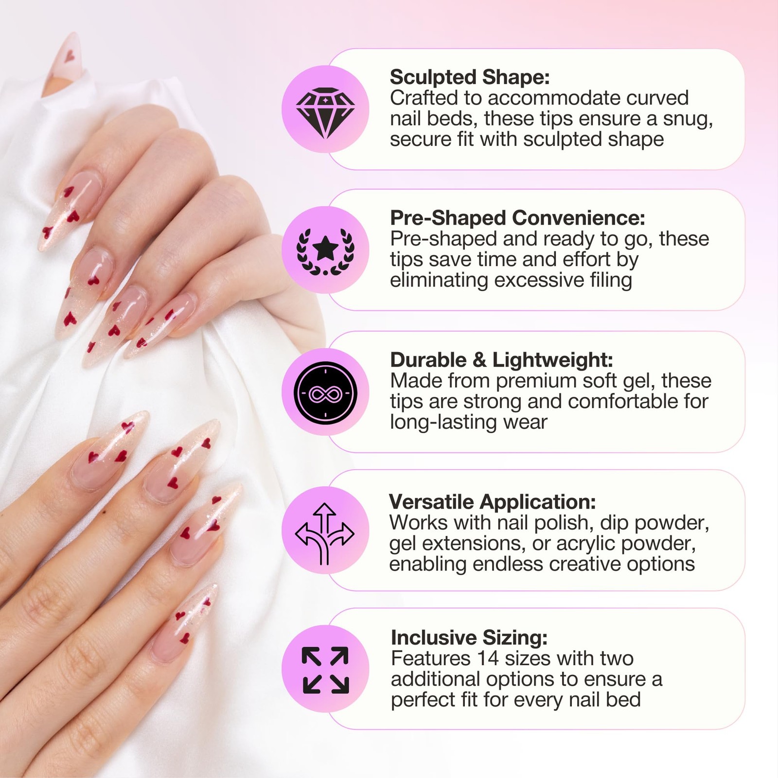 Sculpted Medium Square Nail Tips 420Pcs, Soft Gel 14 Sizes