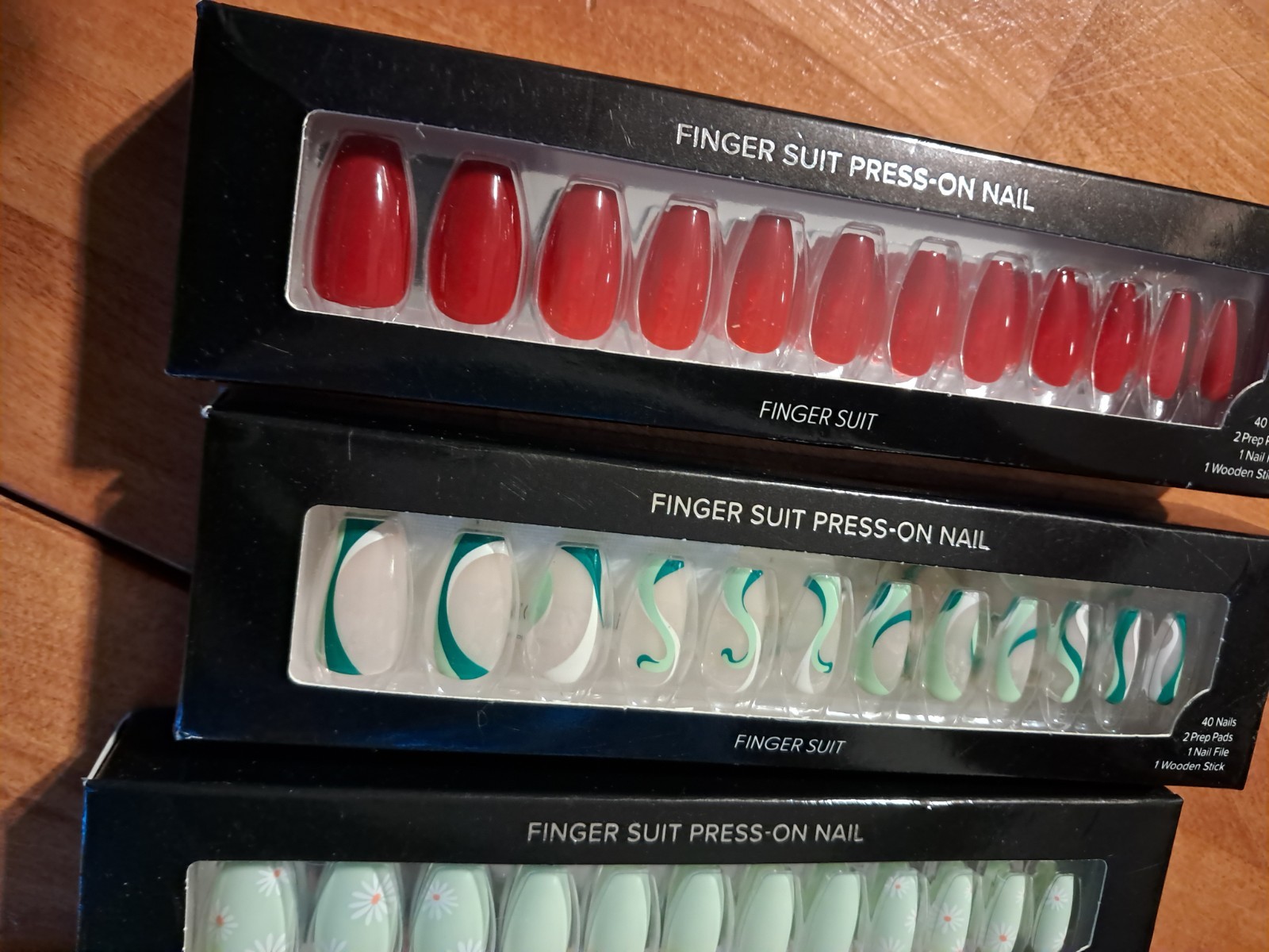 Finger Suit Press On Nails Lot Of 3 (40×3) 120 Total + Extra Box