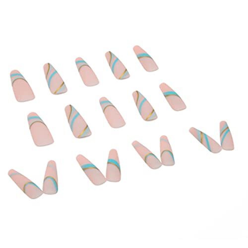 Extra Long Press on Nails Swirl Nude Fake Coffin Nails Tips Full Cover Style3