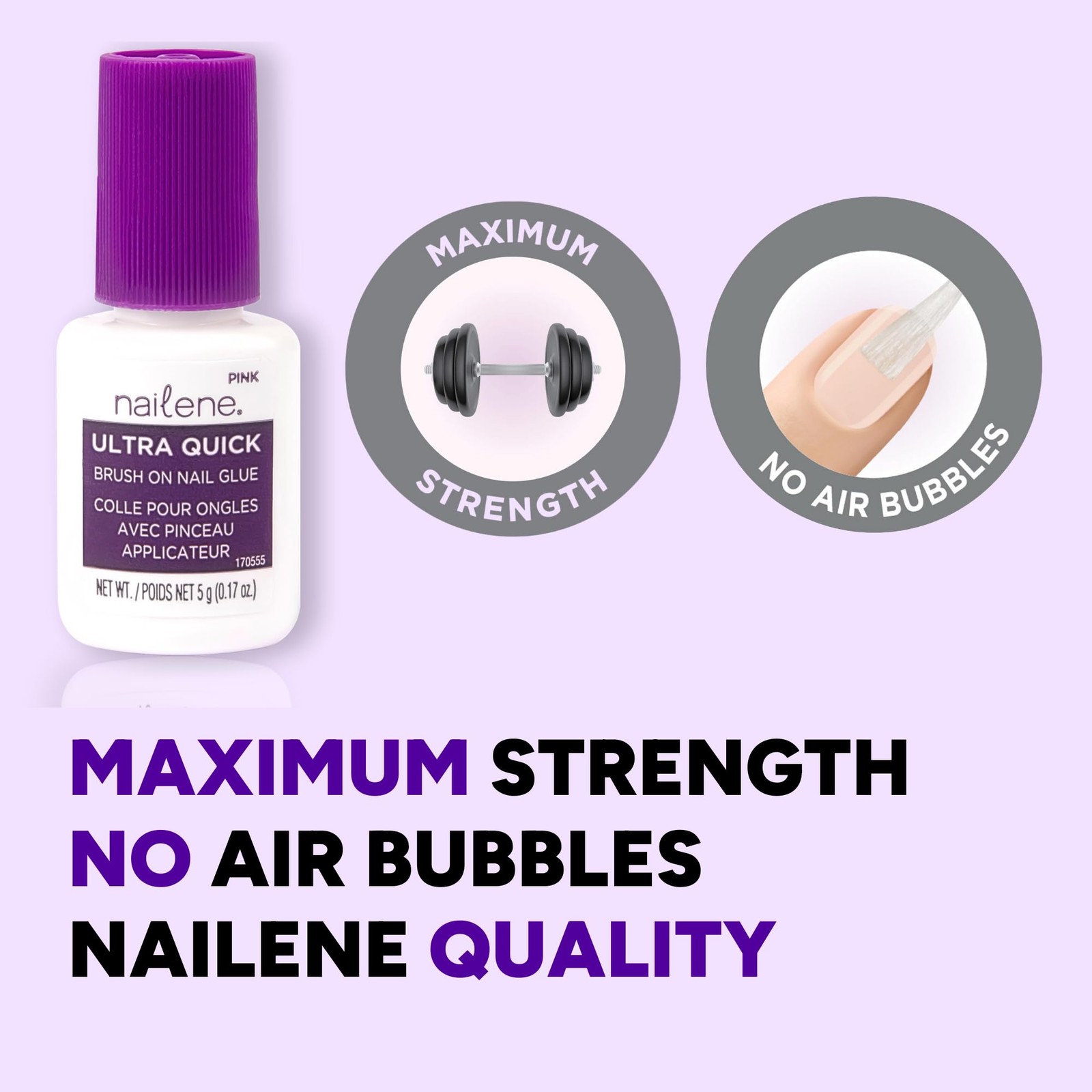 Nailene Pink Brush-On Nail Glue, 0.10 oz – Durable, Easy to Apply False Nail