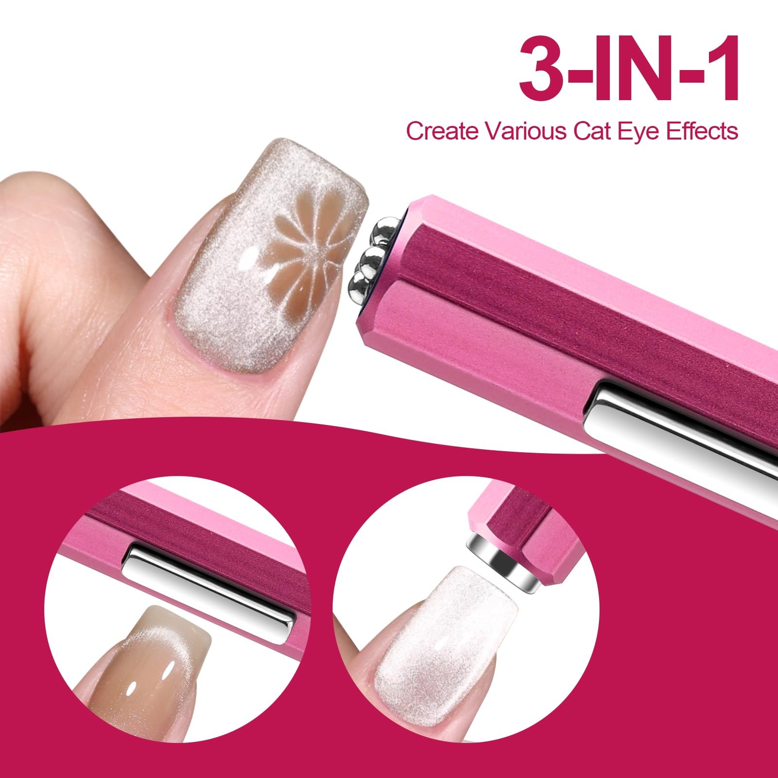 Lobodt Cat Eye Magnet for Nails, professional 3-in-1 nail magnet tool, octagonal