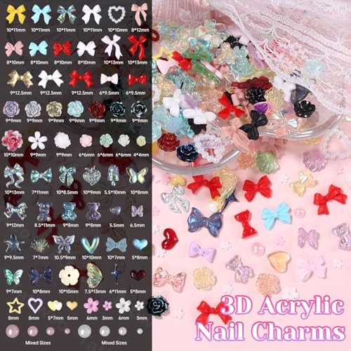 3D Mixed Nail Charms Kit, Colorful Rose Tiny Flowers Bows Nail Art Set-1