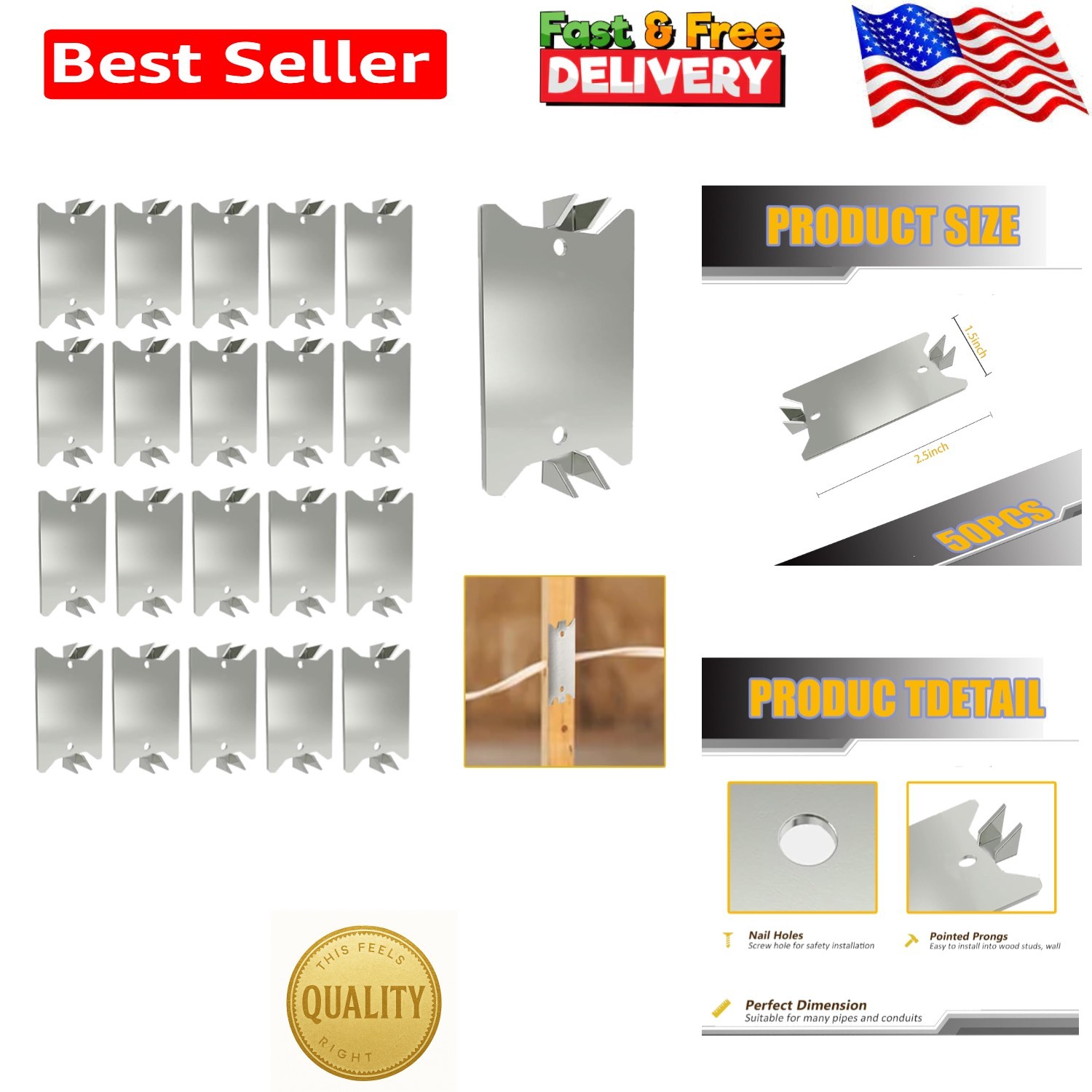 Versatile Nail Plate Shields 1.5×2.5 Inch – 50 Pack for Secure Wiring Protection