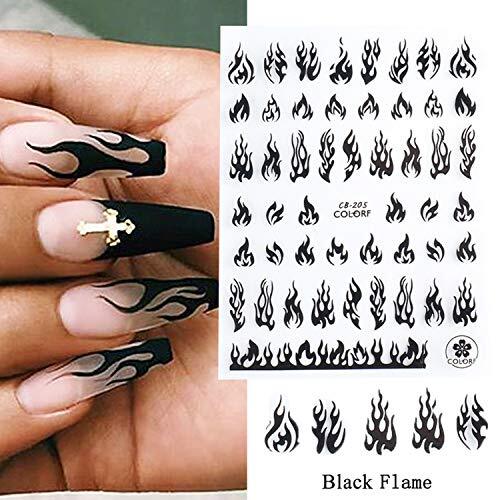 8 Sheets Flame Nail Art Stickers Decals 3D Self-Adhesive Nail Art Design Fire