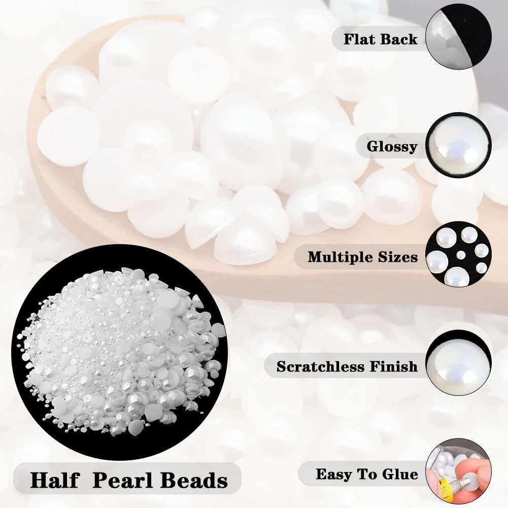 5800 Flat Back Half Round Pearls for Home DIY Nail Art Face Makeup Crafts