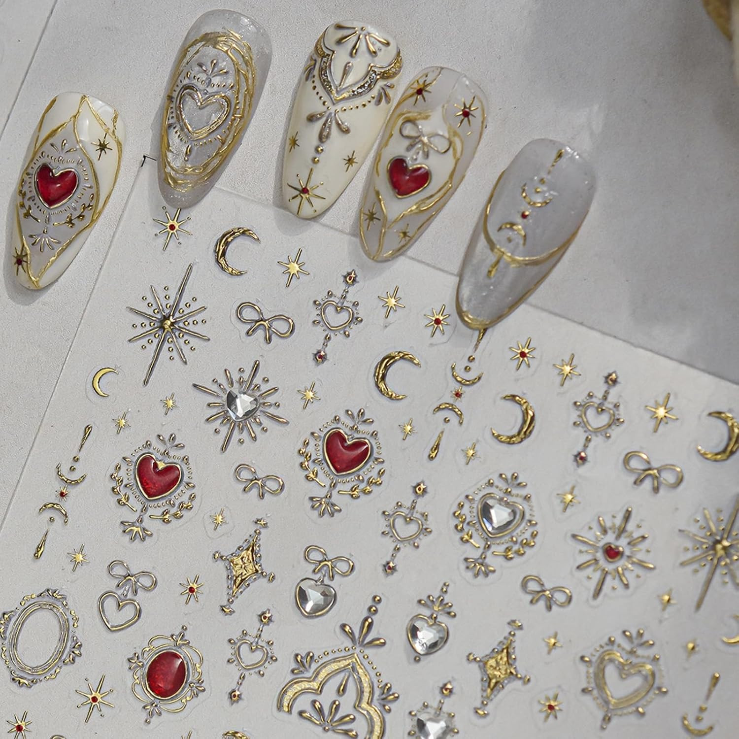 1 Sheets Gold Star Nail Stickers 5D Embossed Diamond Nail Art Stickers | Golden