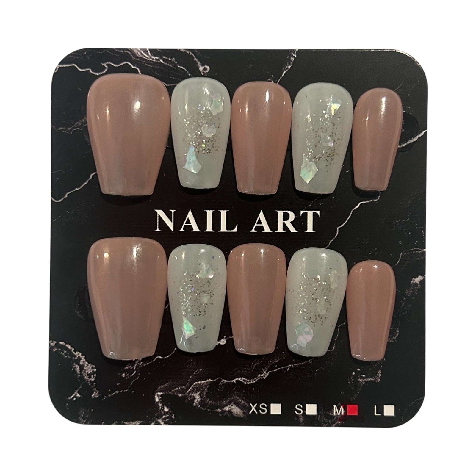 Pink and White Translucent Medium Coffin Nails – Size Medium