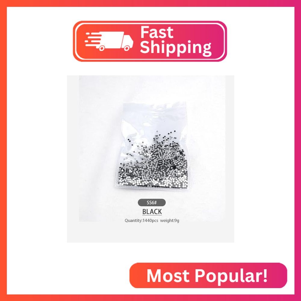 DIAO79NI Rhinestones 1440pcs SS6 Glass Nail Art Crystal Black Flatback Gemstones