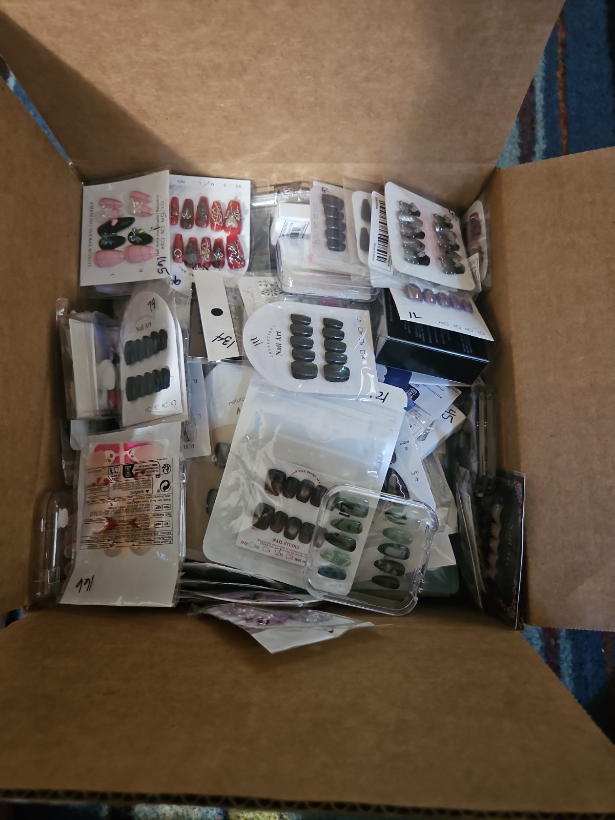 Box Of Press-on Glue-on Nails, Some 24 Count, Most 10 Count Size Medium Over 100