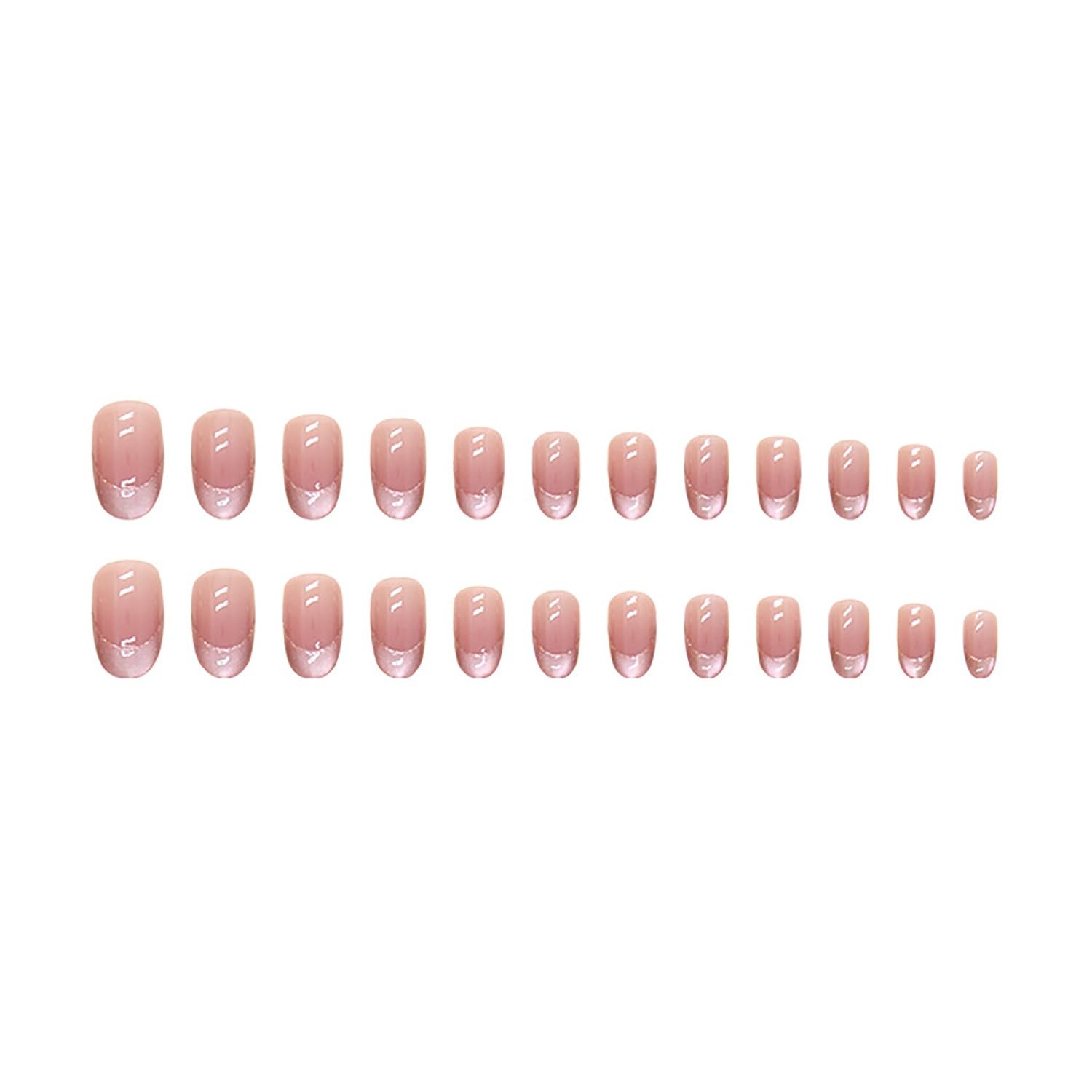 Press on Nails Short Almond Petite French Fake Nails Pink Full Cover Sliver N…