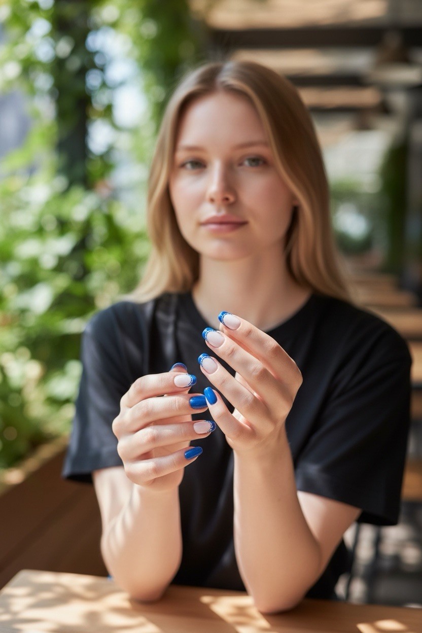 Olive & June – Instant Mani Press On Nails Maximalist – Round Short Denim Mixed