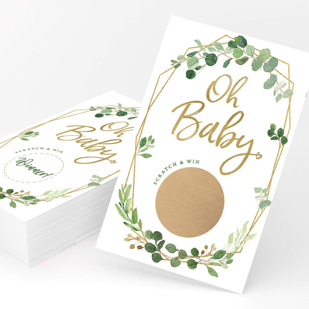 Printed Party Baby Shower Game – Greenery 30 Count (Pack of 1), Gold, Green