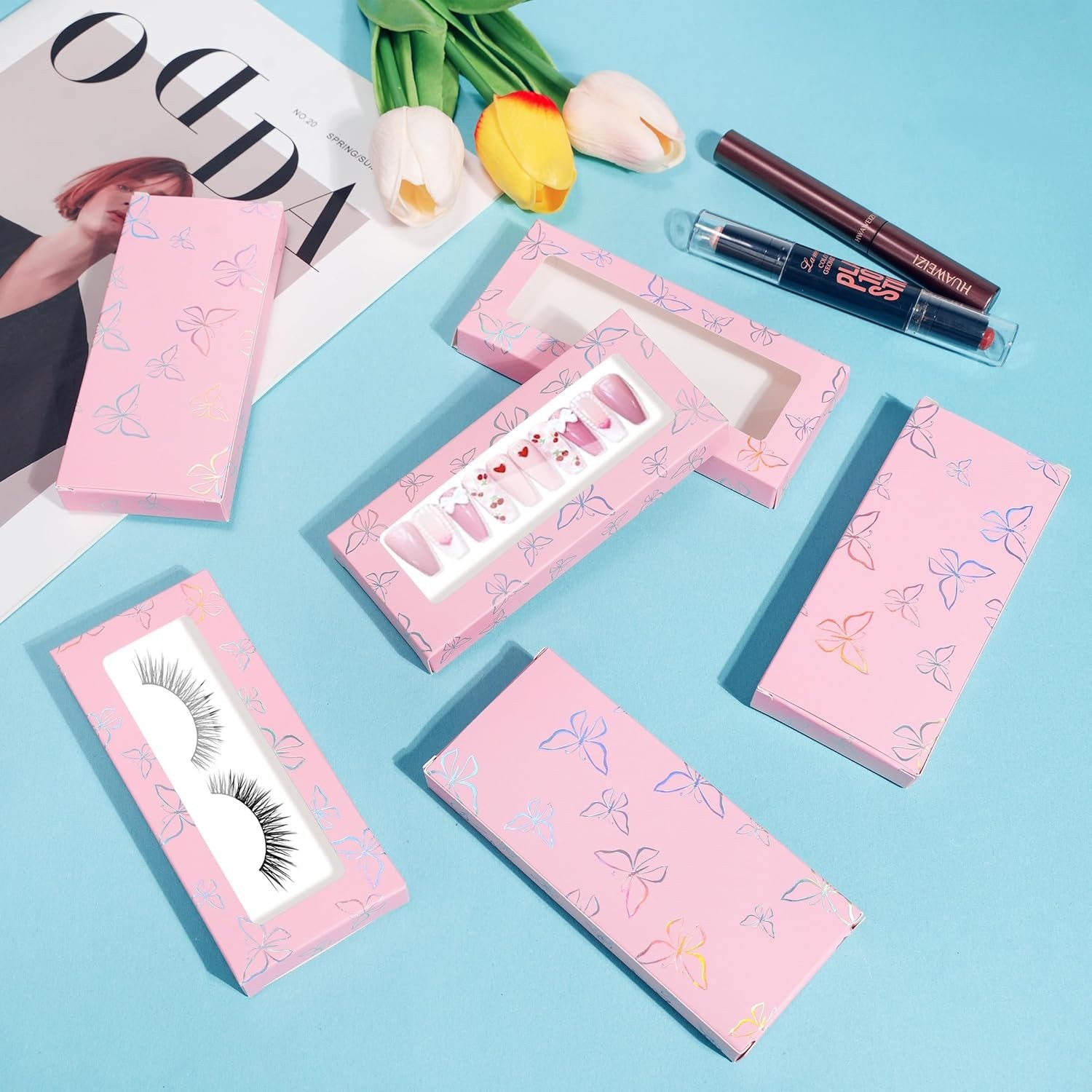 74PCS Empty Press on Nails Packaging Box Set Includes 35PCS Empty Nail Package B